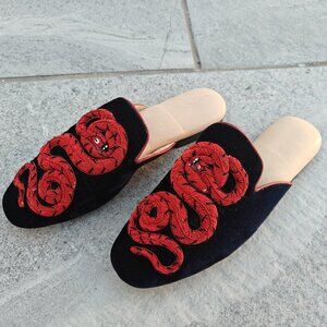 Leather Shoes for Men, Embriodered Red Snake Shoes, Designer Shoes for Mens,